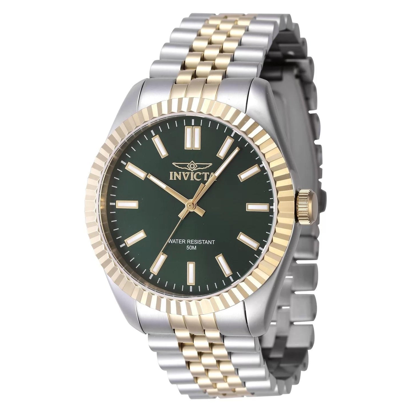 Invicta 47485 watch with green dial and stainless steel band