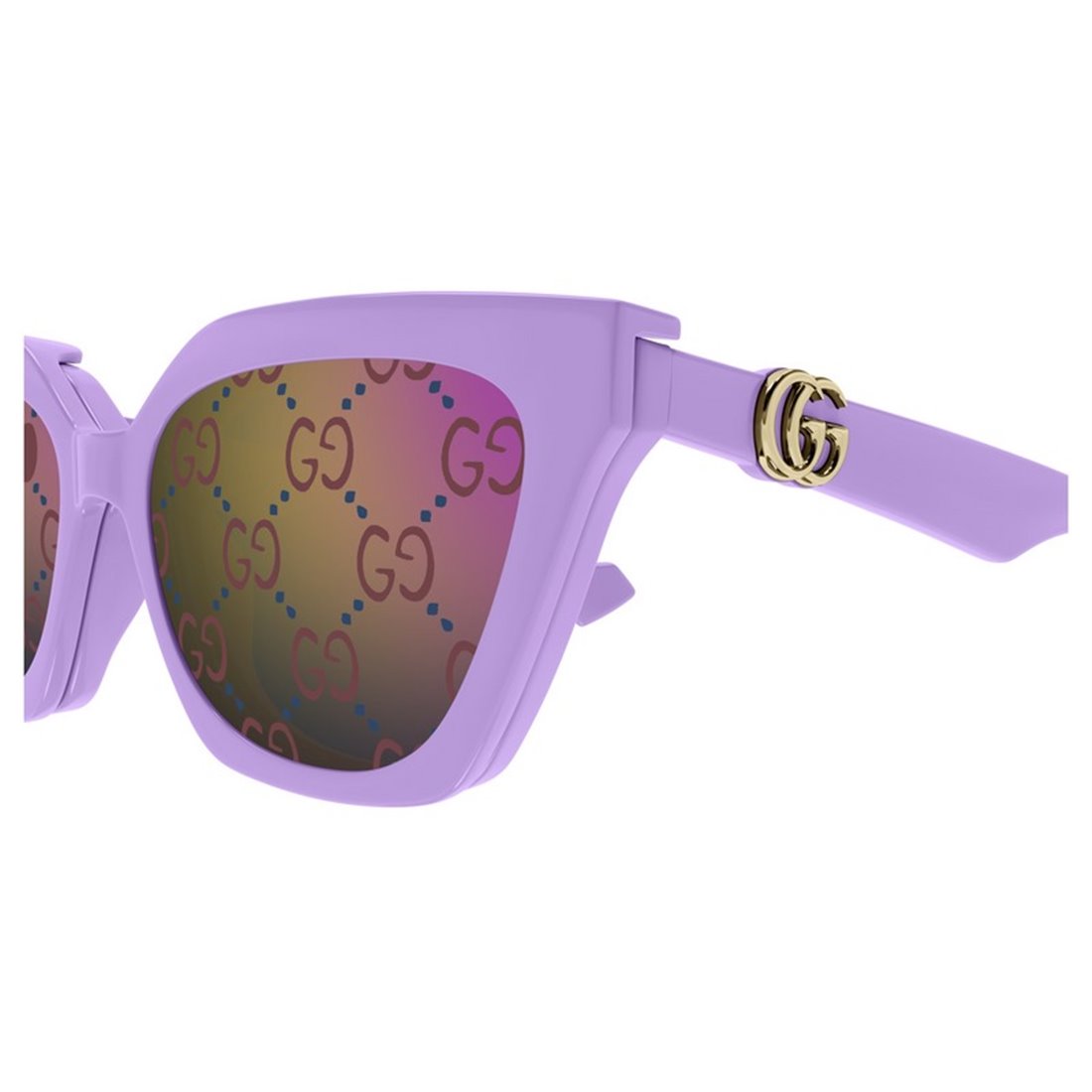 Gucci GG1542S-002-55 sunglasses in pink frame with clip on shiny solid lilac front solid blue lenses