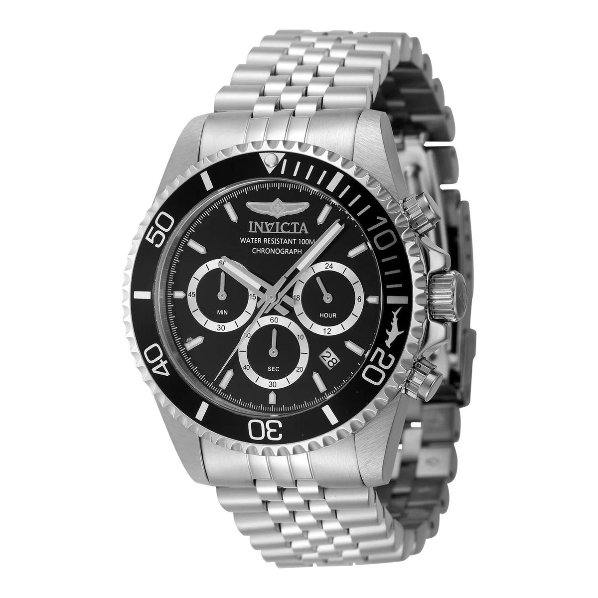 Invicta 48381 watch with black dial and stainless steel band