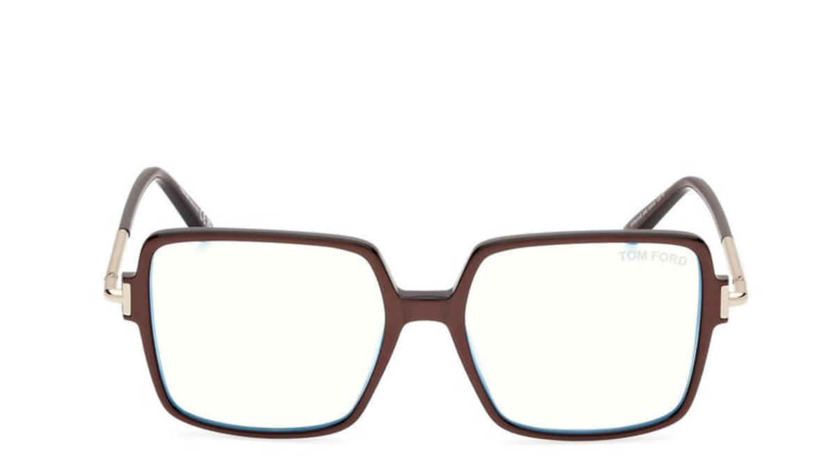 Tom Ford FT5915-B-045 eyeglasses in brown frame with clear lenses