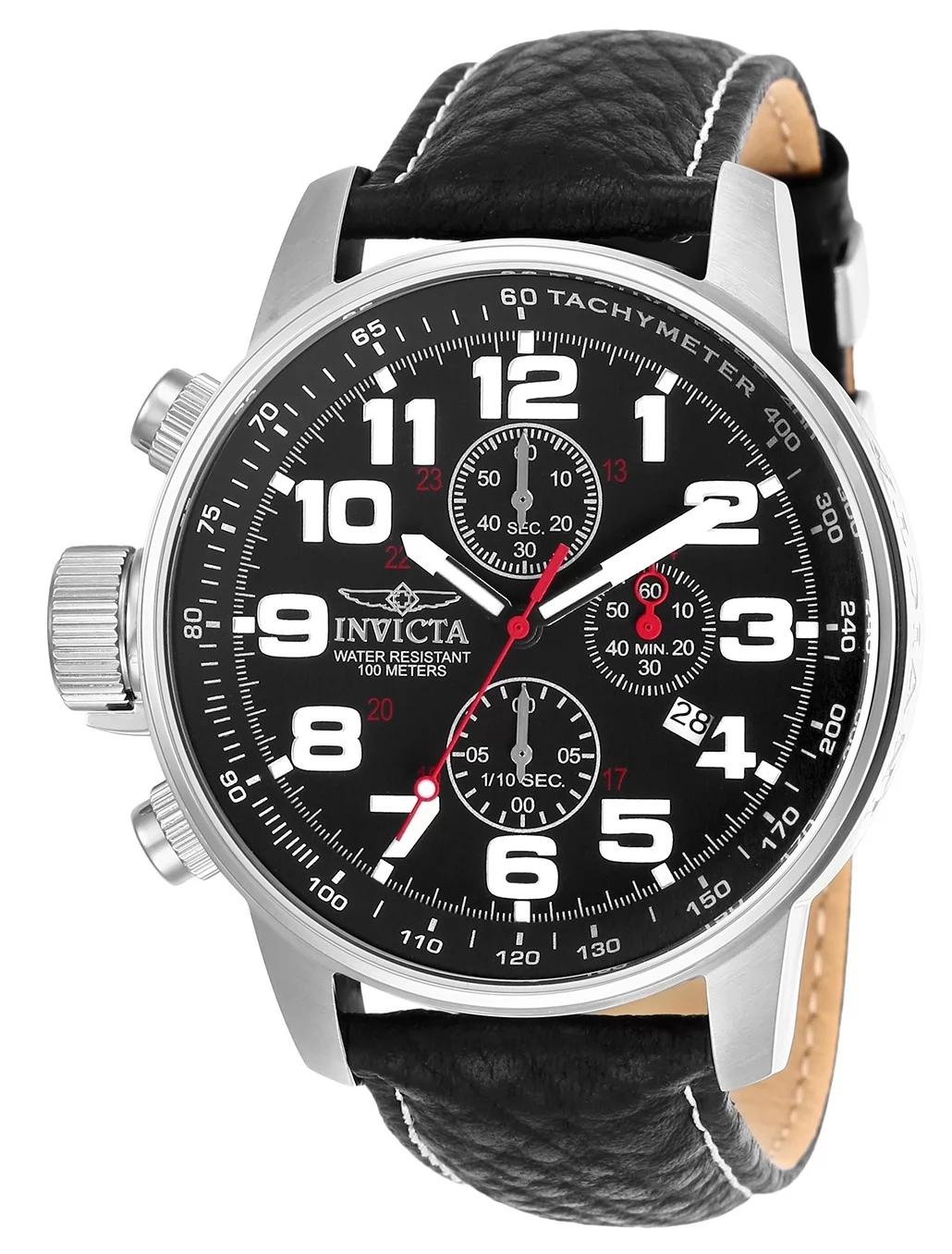 Invicta 2770 watch with black dial and leather band