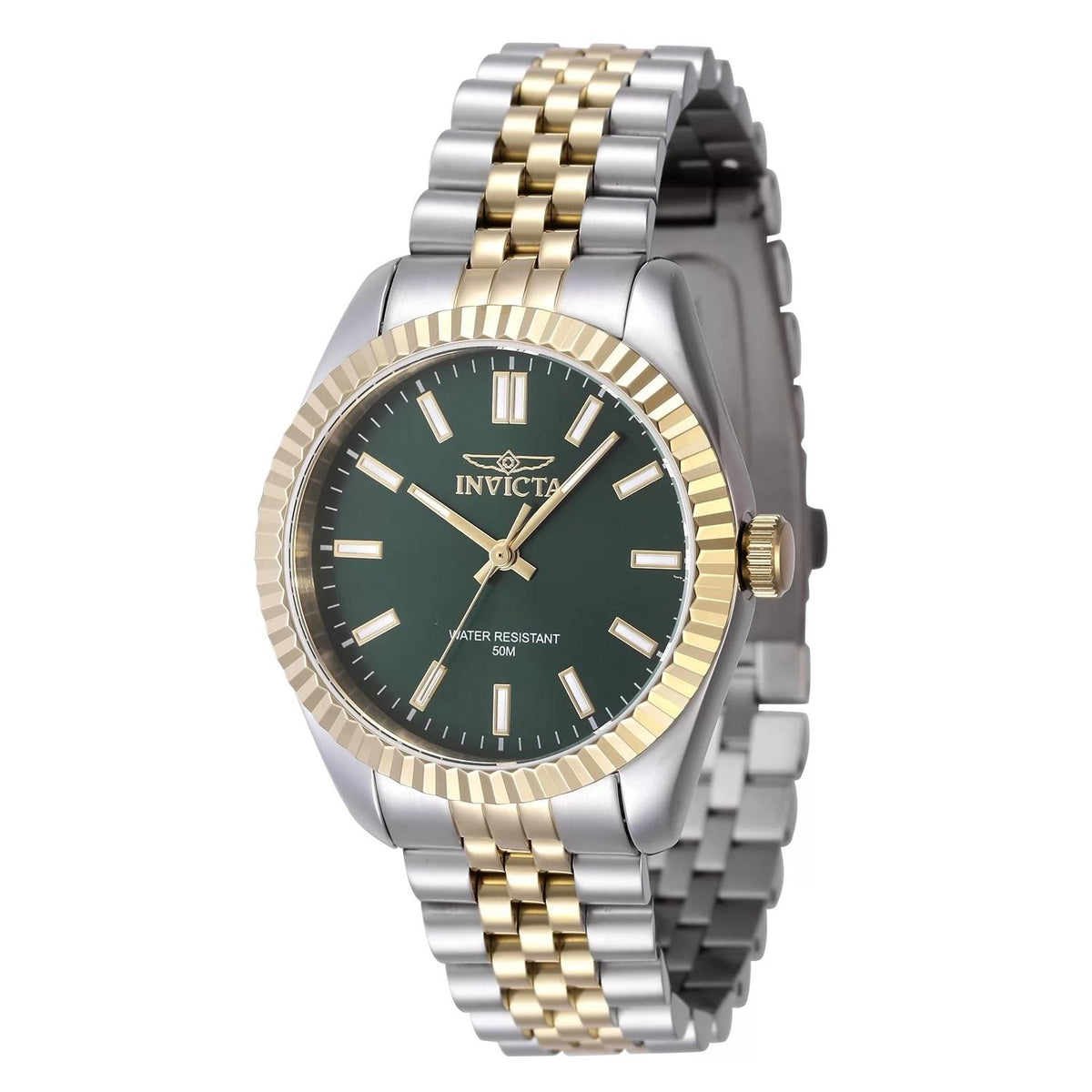 Invicta 47501 watch with green dial and stainless steel band