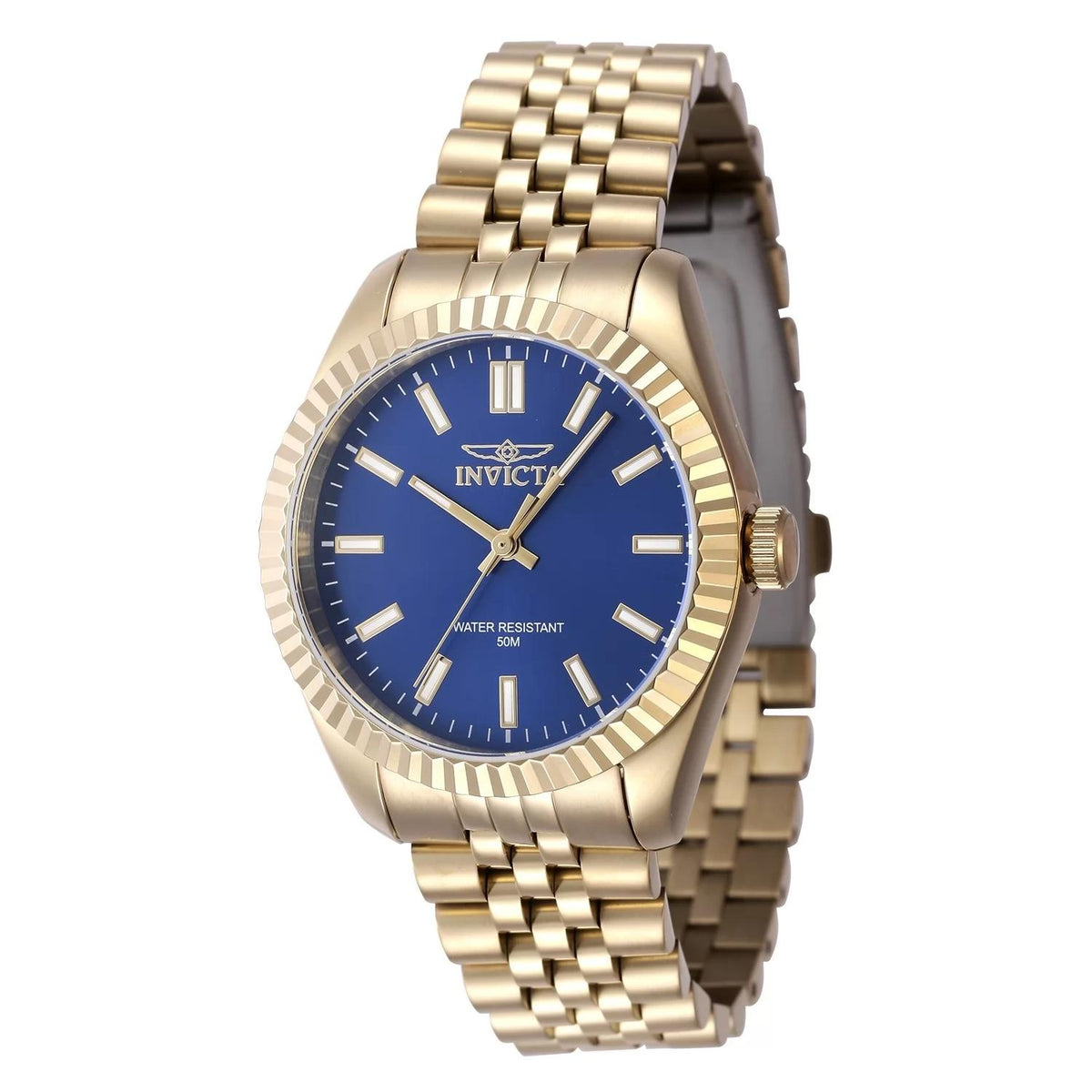 Invicta 47506 watch with blue dial and stainless steel band