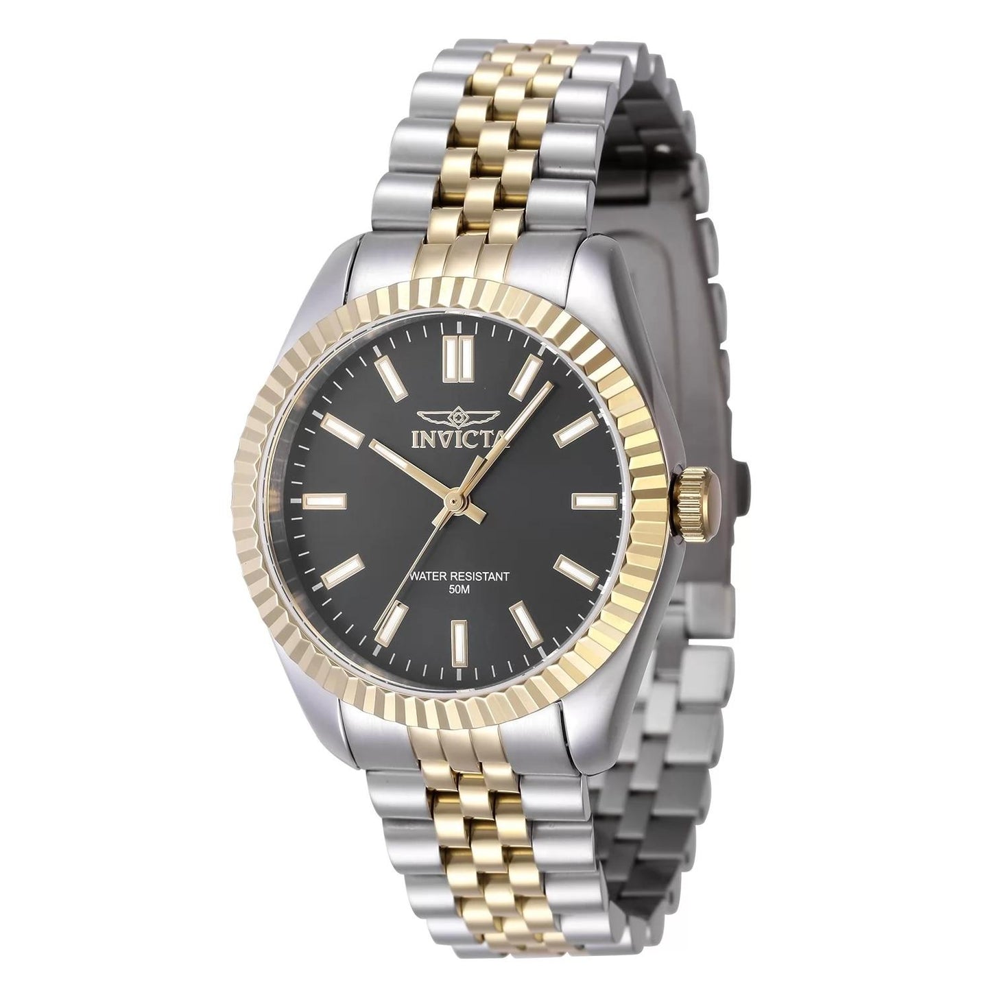 Invicta 47499 watch with black dial and stainless steel band