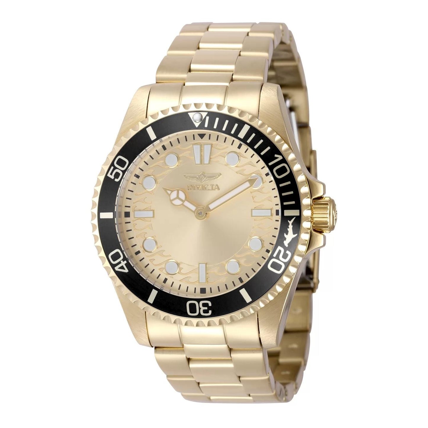 Invicta 49700 watch with gold dial and stainless steel band
