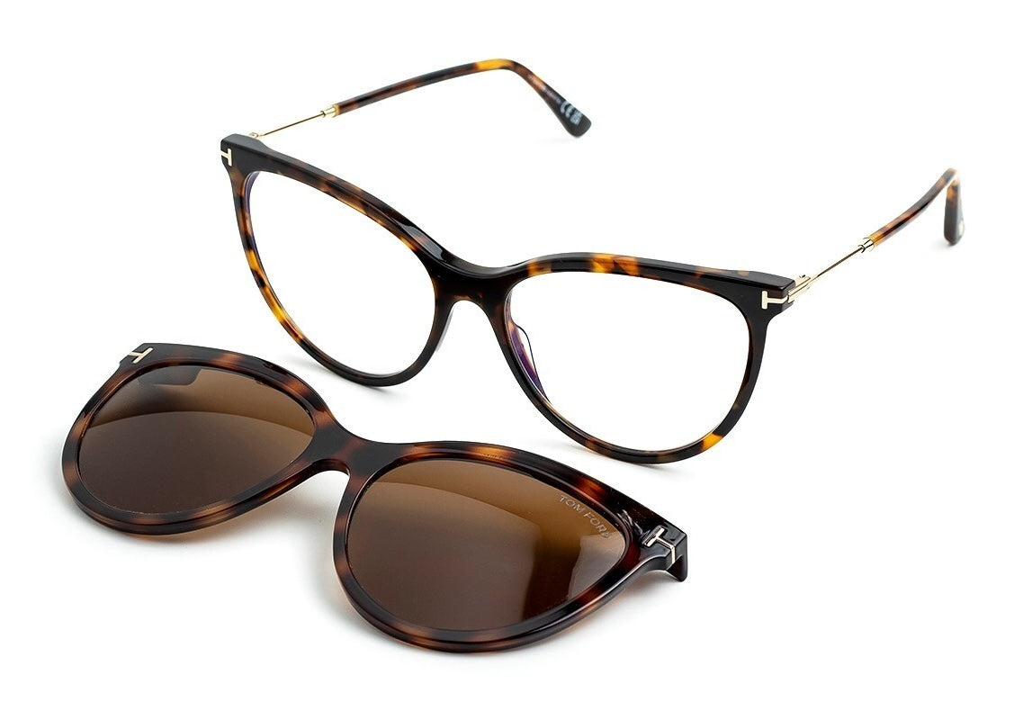 Tom Ford Clip On FT5994-B-052 eyeglasses in havana frame with clear lenses