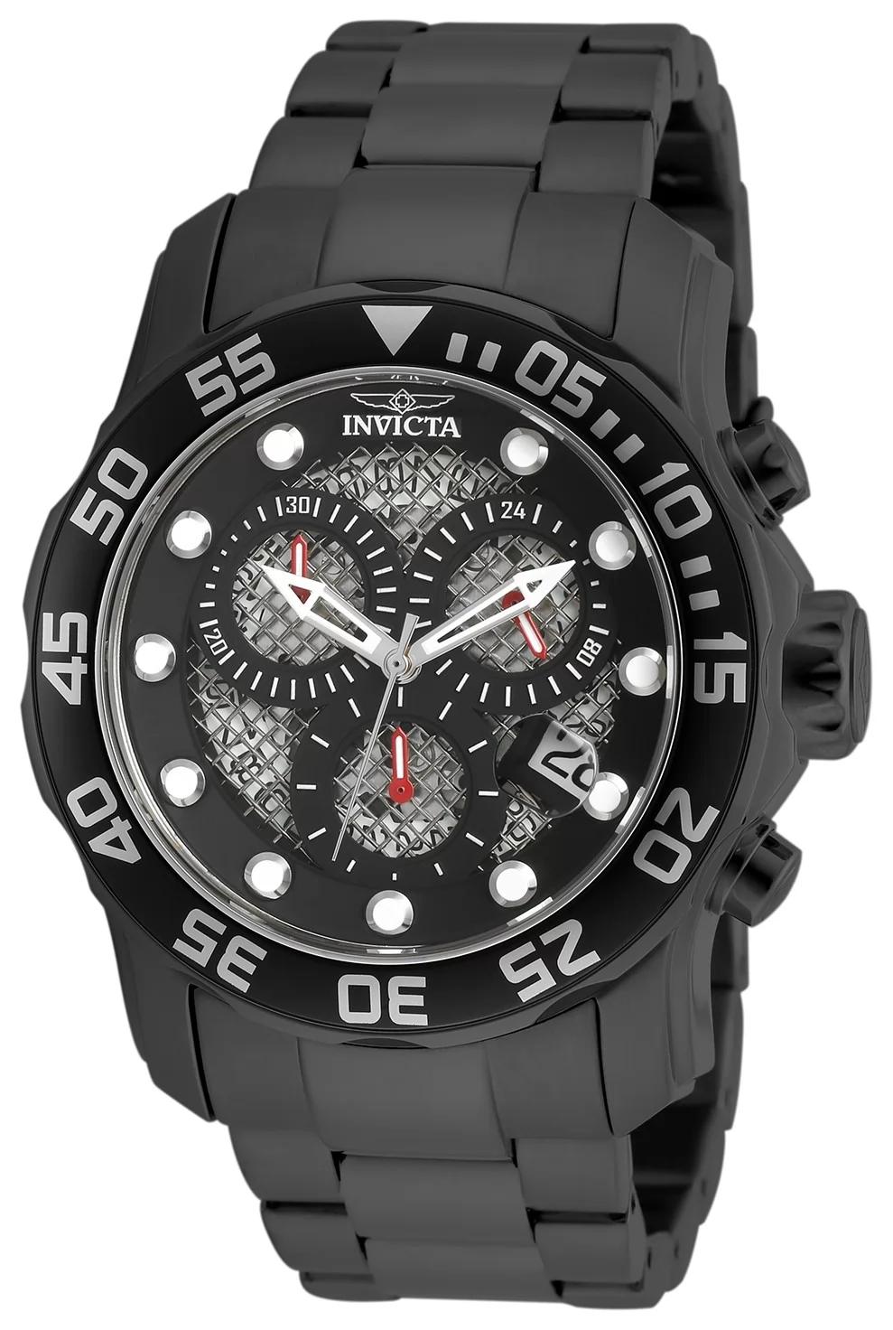 Invicta 19838 watch with black dial and stainless steel band
