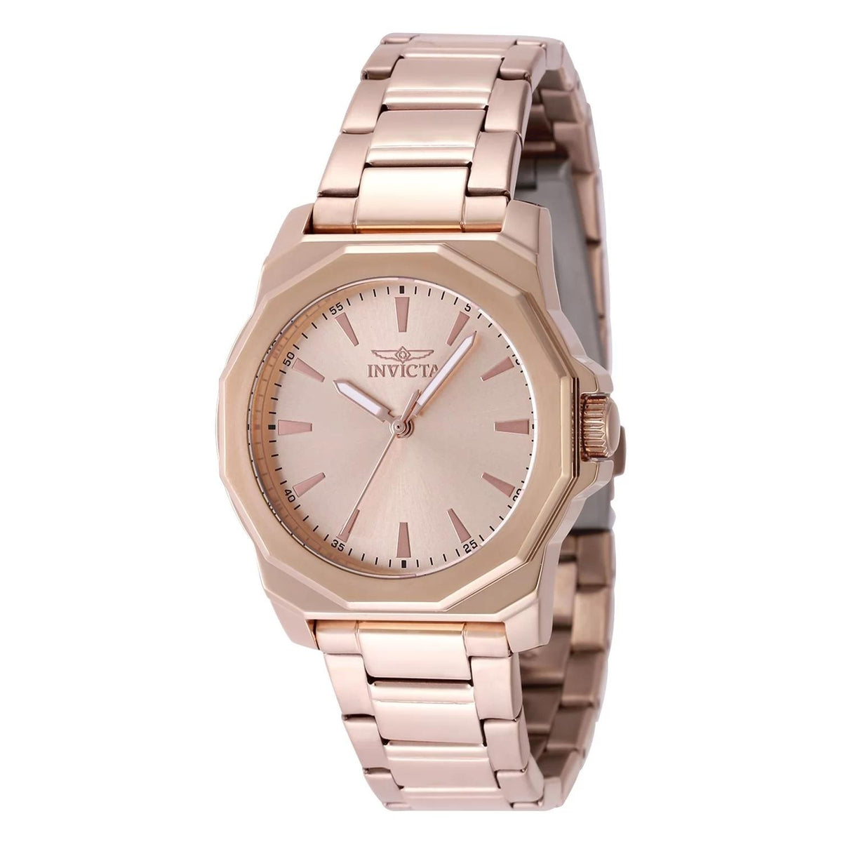 Invicta 49089 watch with rose gold dial and stainless steel band