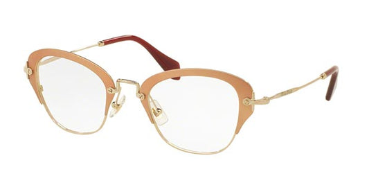 Miu Miu MU53OV-OF0101-50 eyeglasses in brown gold frame with clear lenses