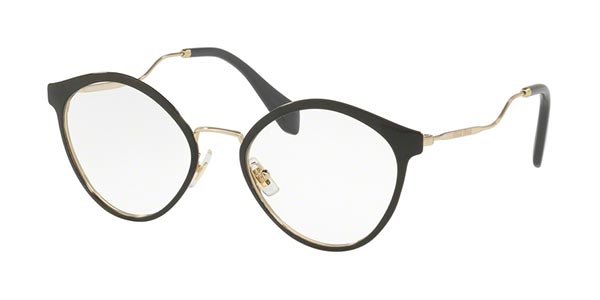 Miu Miu 0MU52QV-1AB1O1-52 Shiny Black Gold Grey Aviator EYEGLASSES 52mm Eyeglasses