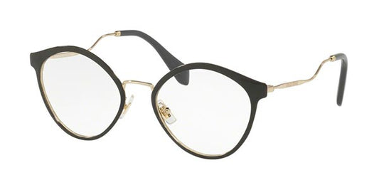 Miu Miu 0MU52QV-1AB1O1-52 Shiny Black Gold Grey Aviator EYEGLASSES 52mm Eyeglasses
