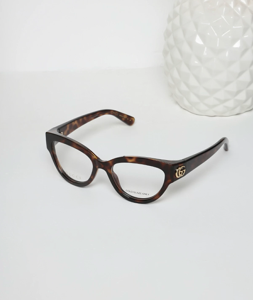 Gucci GG1598o-002 eyeglasses in havana frame with clear lenses