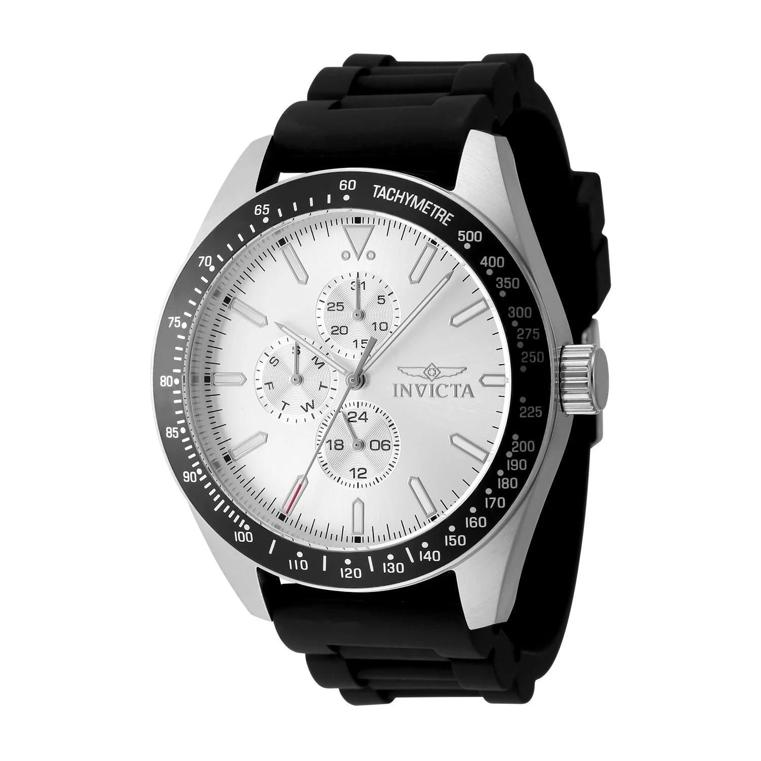 Invicta 48855 watch with silver dial and silicone band