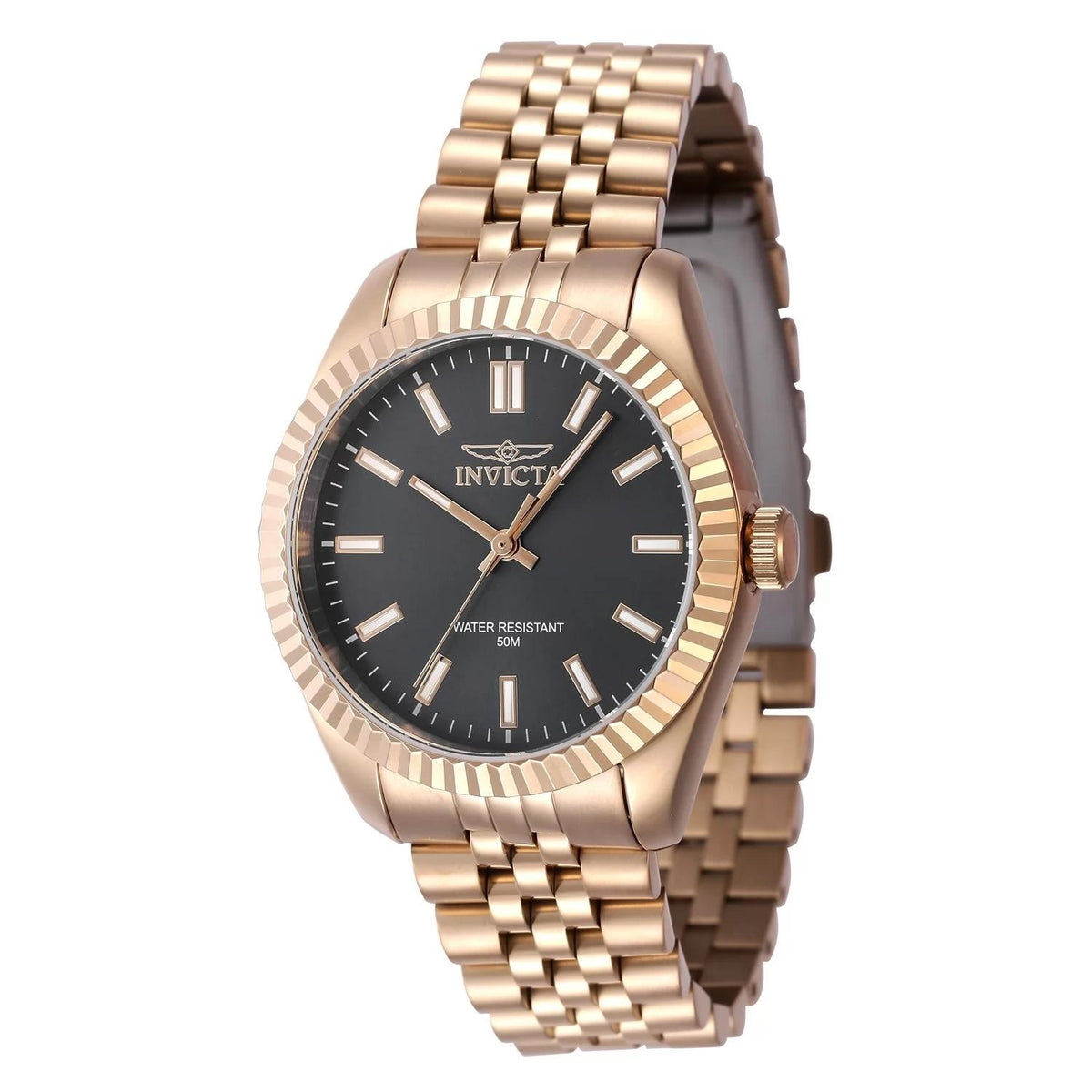 Invicta 47508 watch with black dial and stainless steel band