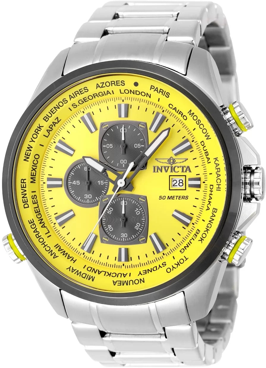 Invicta 50503 Quartz Watch Yellow Dial Stainless Steel 50mm Men