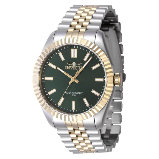 Invicta 47485 watch with green dial and stainless steel band