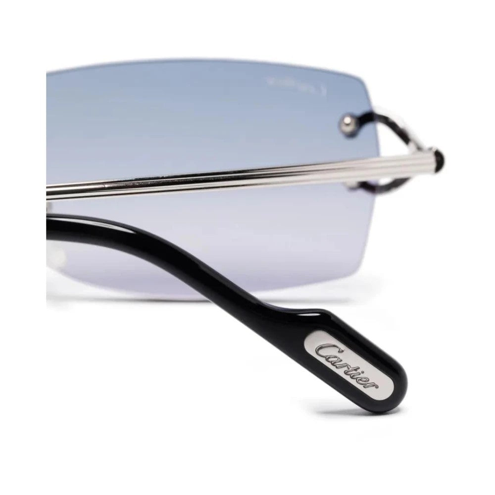 Cartier CT0550S-003 Silver Silver Blue Rectangular Sunglasses 56mm Sunglasses