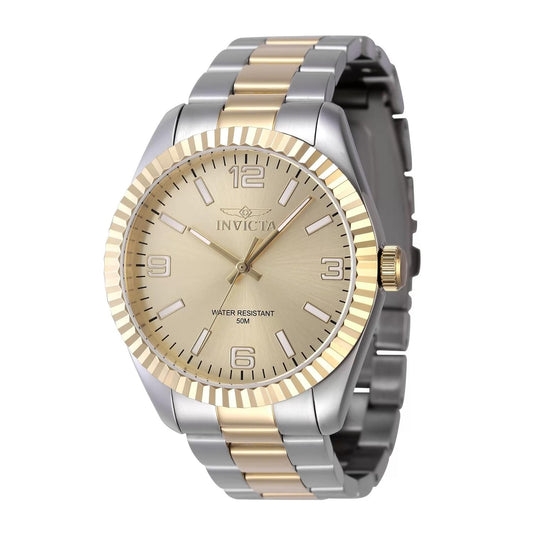 Invicta 47457 watch with gold dial and stainless steel band