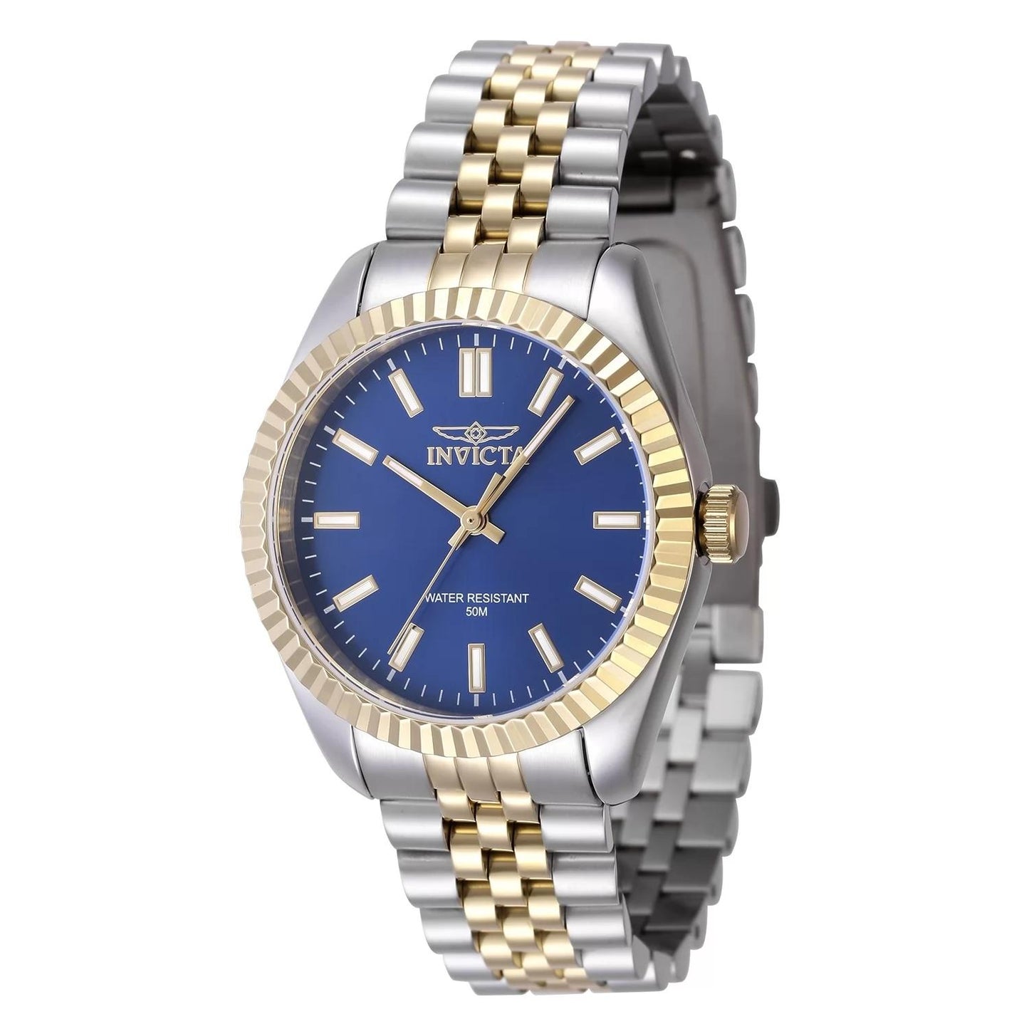 Invicta 47502 watch with blue dial and stainless steel band