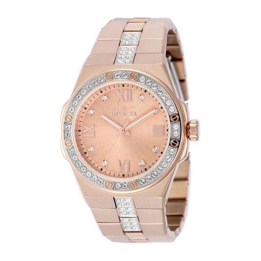 Invicta 50186 watch with rose gold dial and stainless steel band