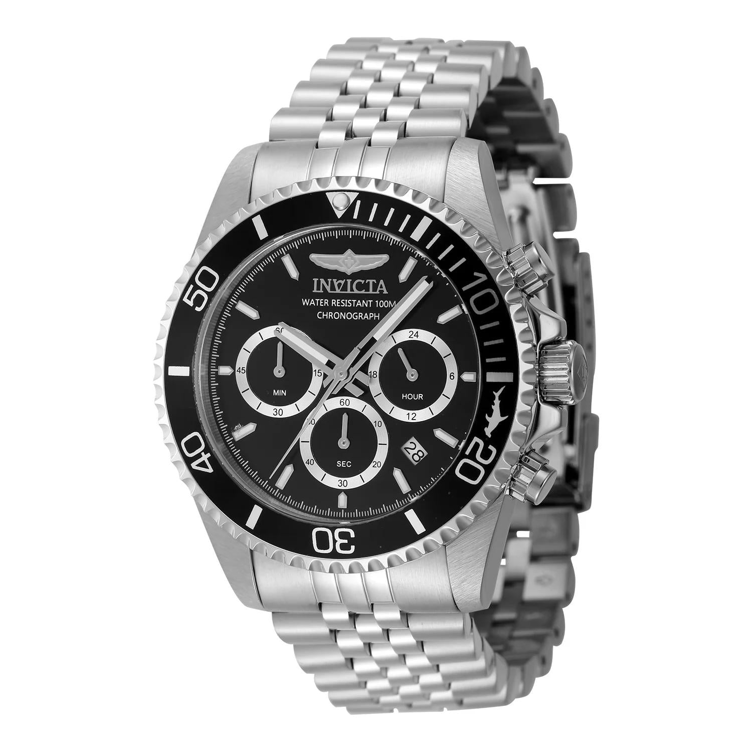 Invicta 48381 watch with black dial and stainless steel band