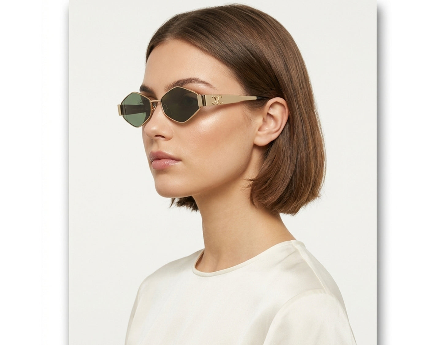 Celine CL40254U-5430N sunglasses in shiny endura gold frame with green lenses