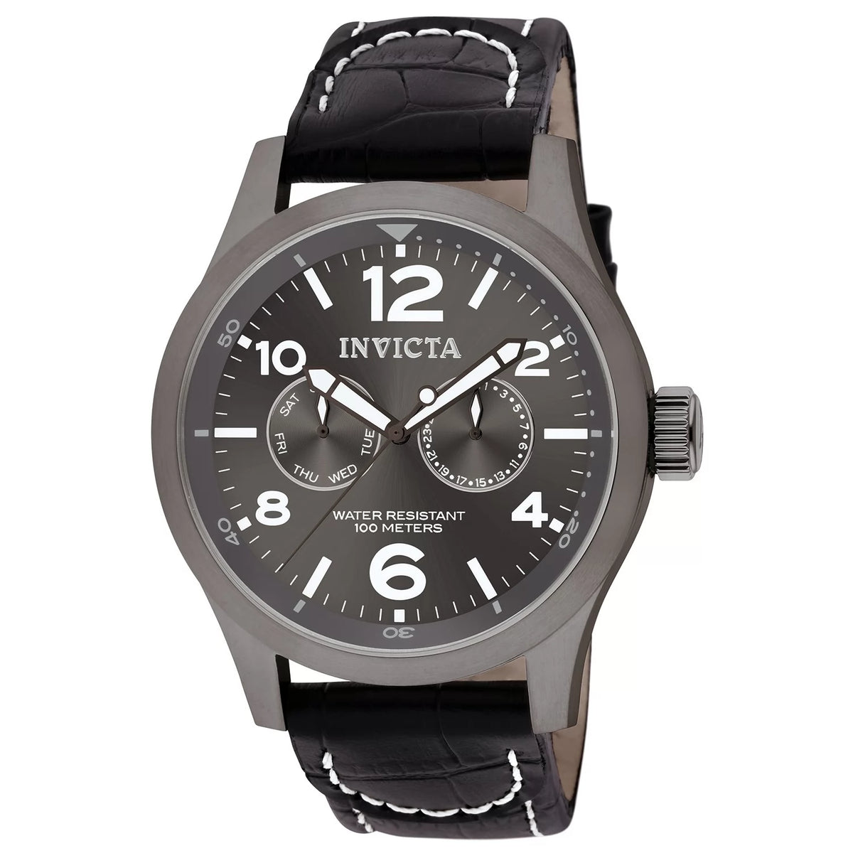 Invicta 10492 Quartz Watch Black Dial Leather 48mm Men