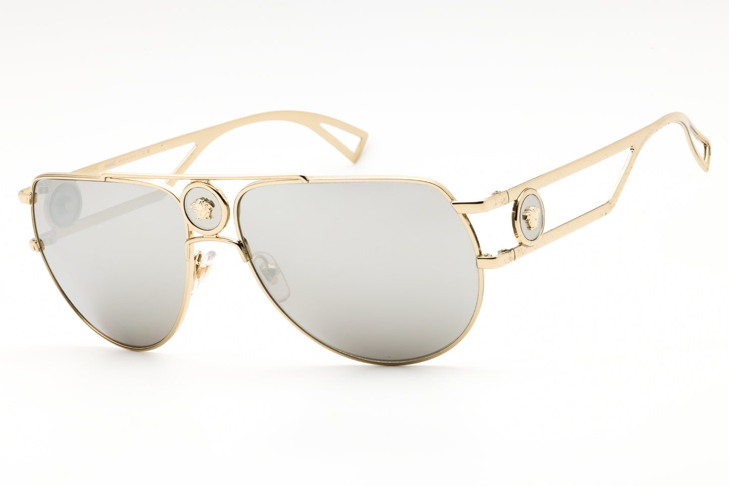 Versace 0VE2225-12526G sunglasses in pale gold frame with grey silver mirror lenses