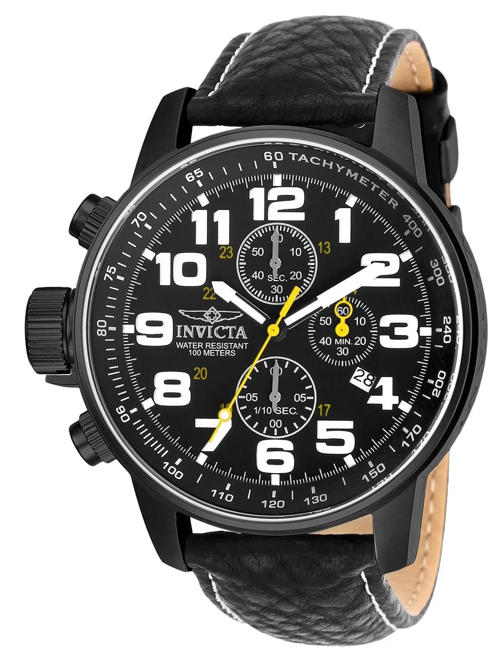 Invicta 3332 watch with black dial and leather band