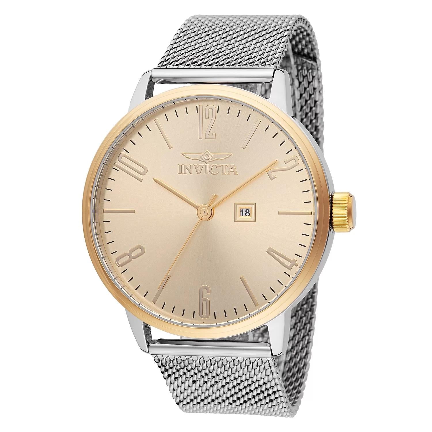Invicta 48937 watch with gold dial and stainless steel band
