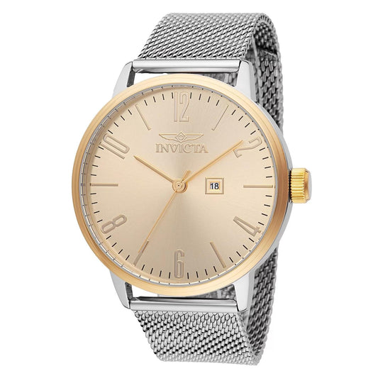Invicta 48937 watch with gold dial and stainless steel band