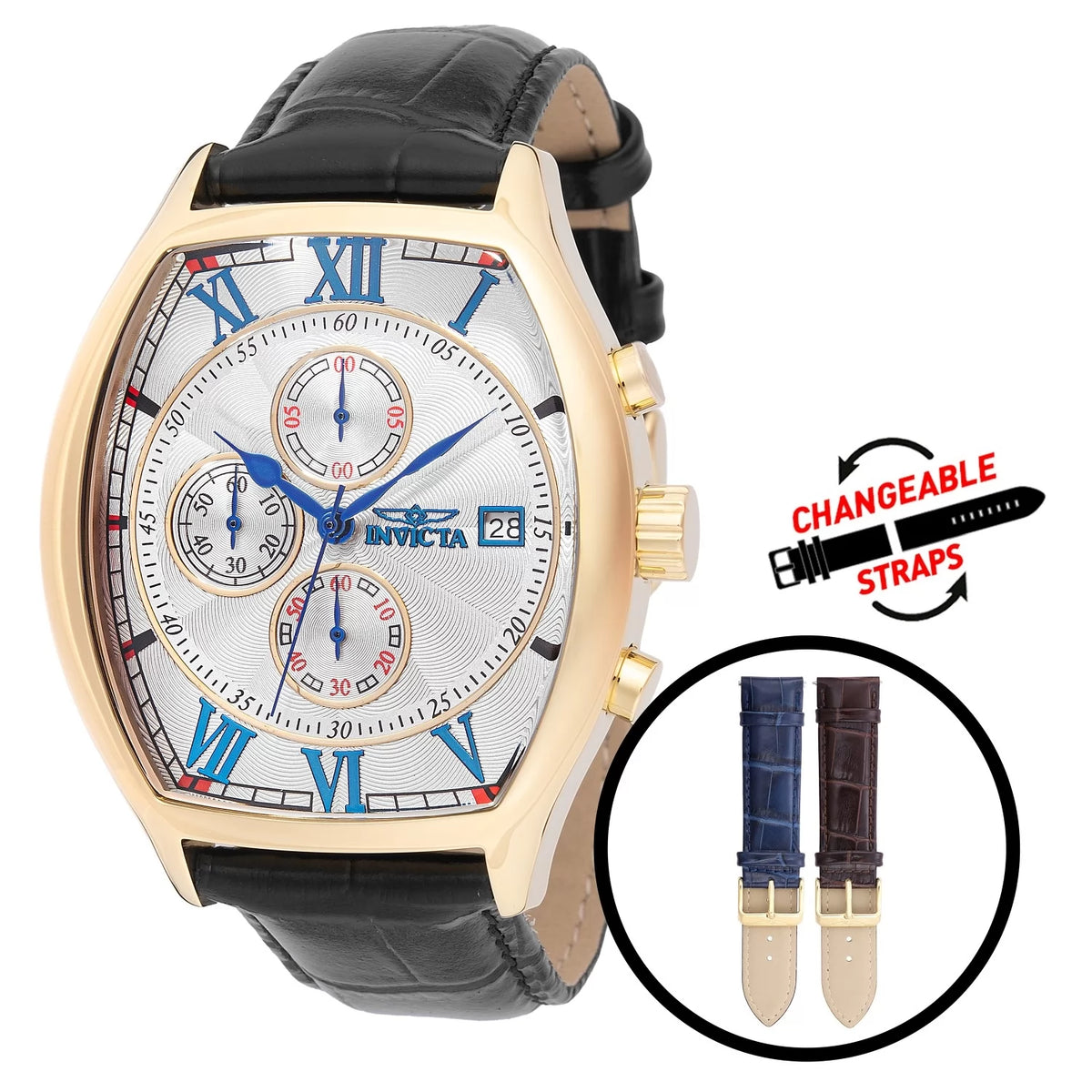 Invicta 49840 Quartz Watch Silver Dial Leather 43mm Men