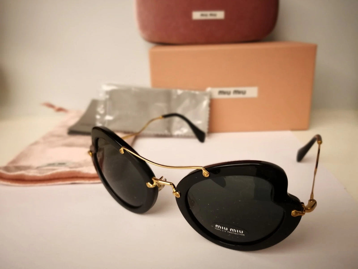 Miu Miu 0MU11RS-1AB1A1-52 Black Rectangular SUNGLASSES 0mm Sunglasses