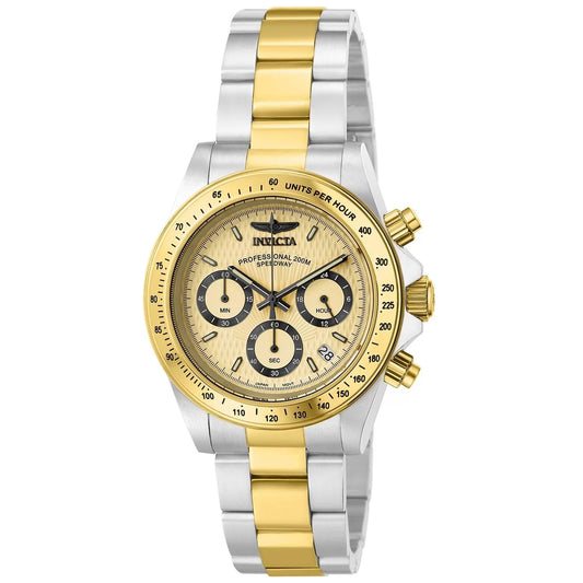 Invicta 14930 watch with gold dial and stainless steel band
