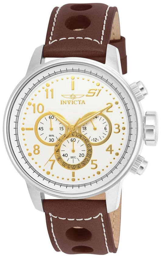 Invicta 16010 watch with silver dial and leather band