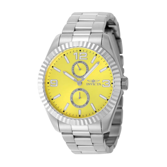 Invicta 49528 watch with yellow dial and stainless steel band