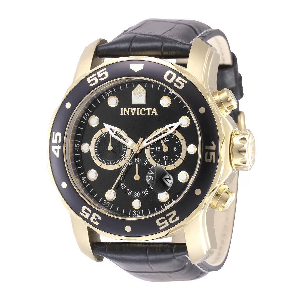 Invicta 49833 Quartz Watch Black Dial Leather 48mm Men