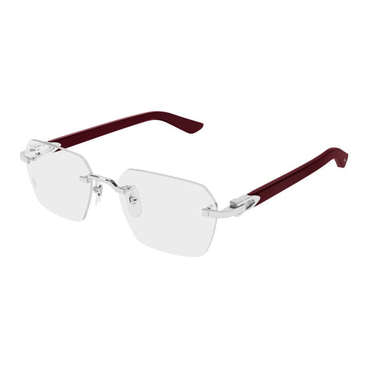 Cartier CT0623O-002 Silver Burgundy Rectangular Eyeglasses 54mm Eyeglasses