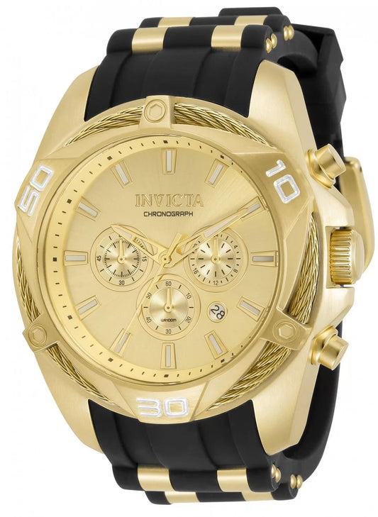 Invicta 34142 watch with gold dial and stainless steel band