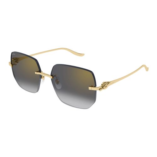 Cartier CT0549S-001 Gold Gold Grey Rectangular Sunglasses 57mm Sunglasses