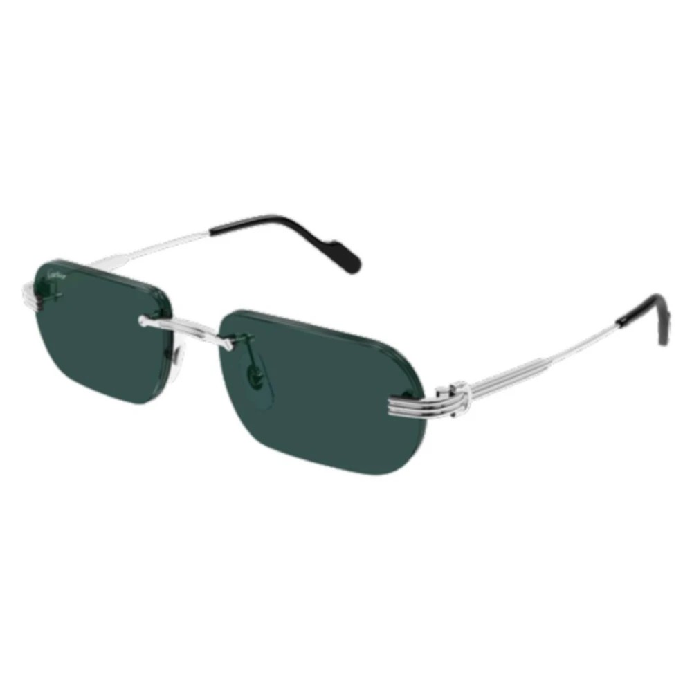 Cartier CT0577S-002 Silver Silver Green Rectangular Sunglasses 55mm Sunglasses