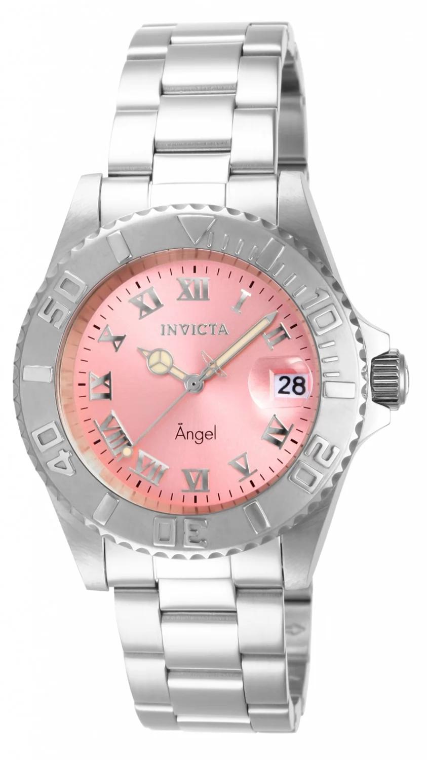 Invicta 14360 watch with pink dial and stainless steel band
