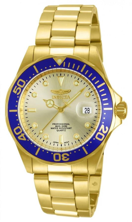 Invicta 14124 watch with gold dial and stainless steel band