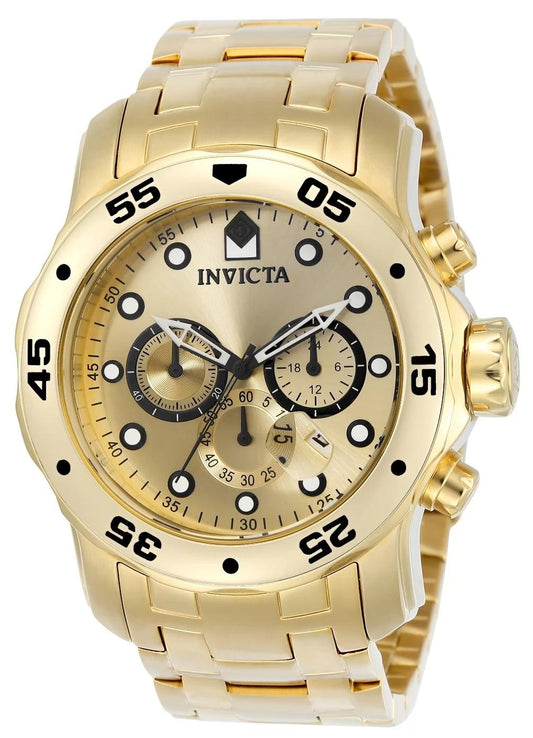 Invicta 0074 watch with gold dial and stainless steel band