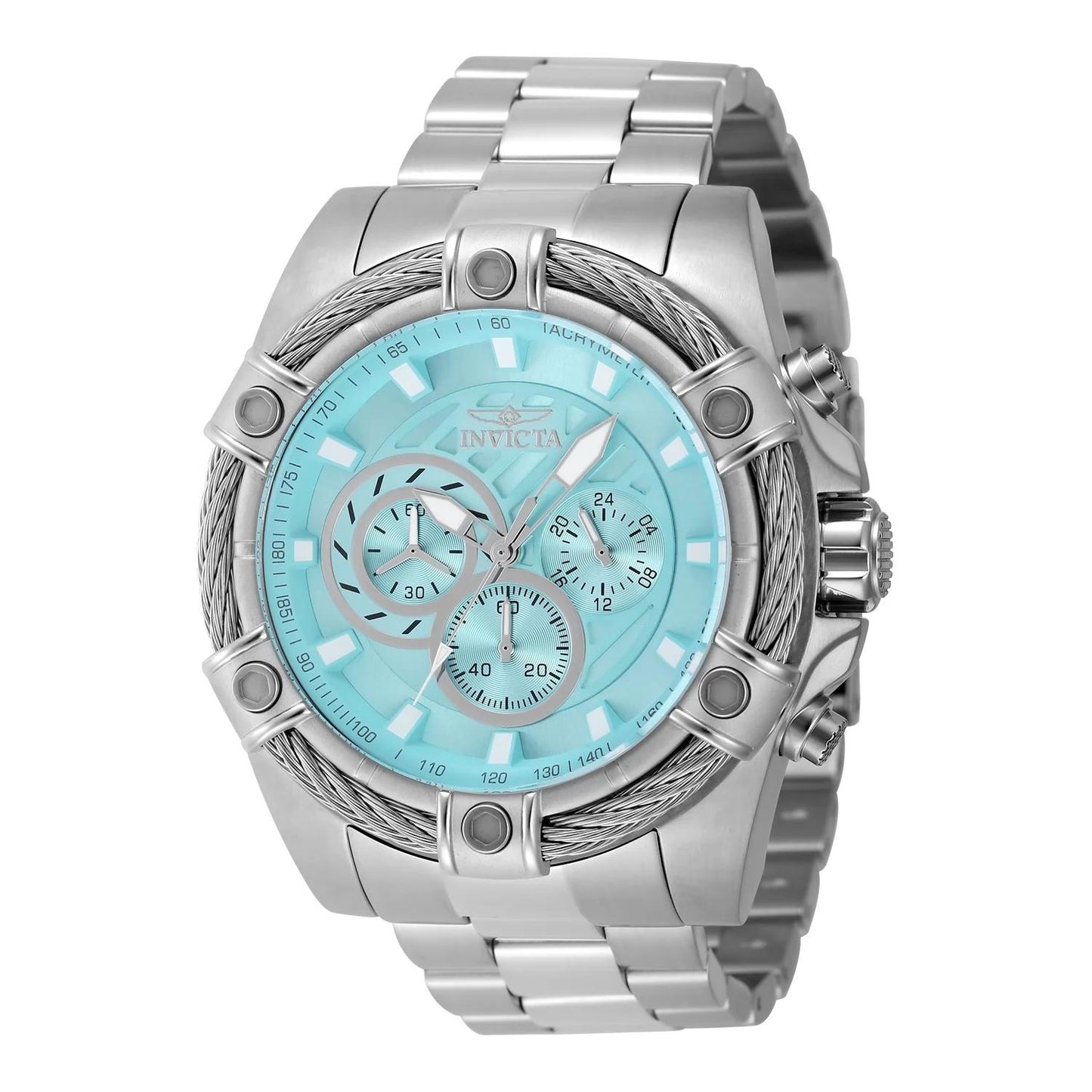 Invicta 48865 watch with light blue dial and stainless steel band