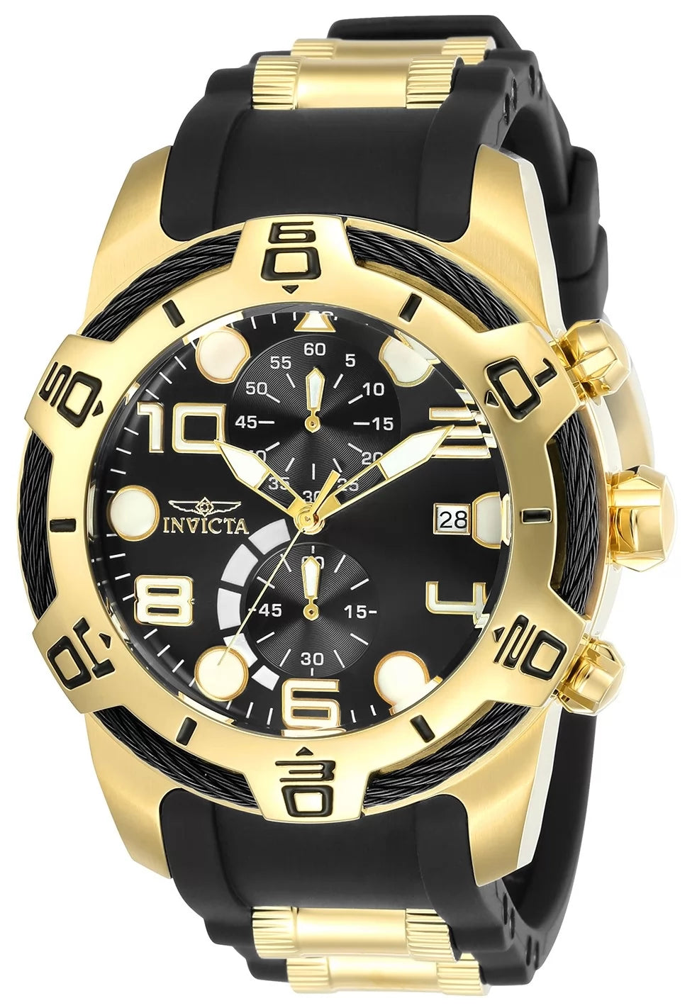 Invicta 24218 Quartz Watch Black Dial Polyurethane/Stainless Steel 50mm Men