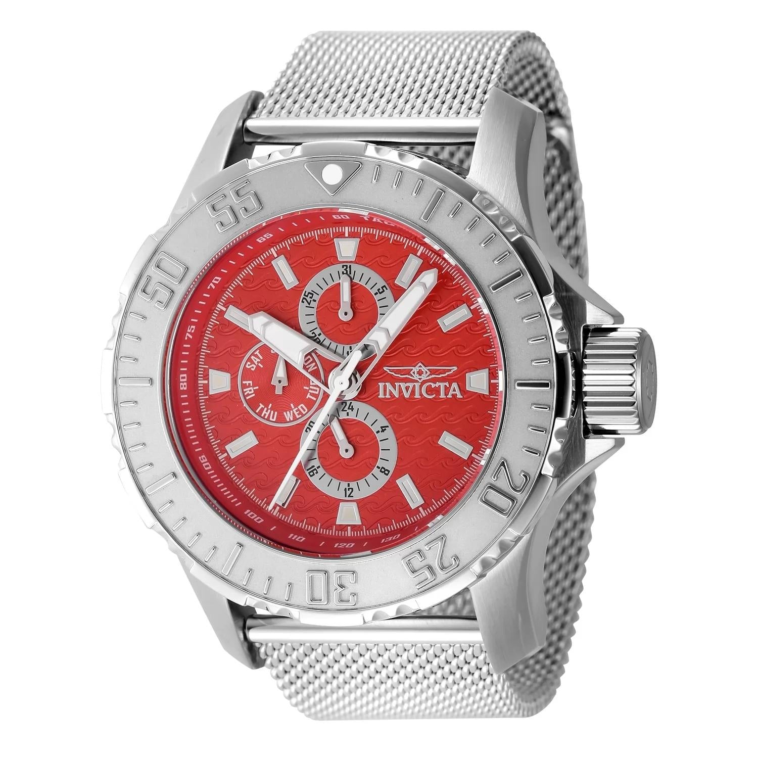 Invicta 48013 watch with red dial and stainless steel band