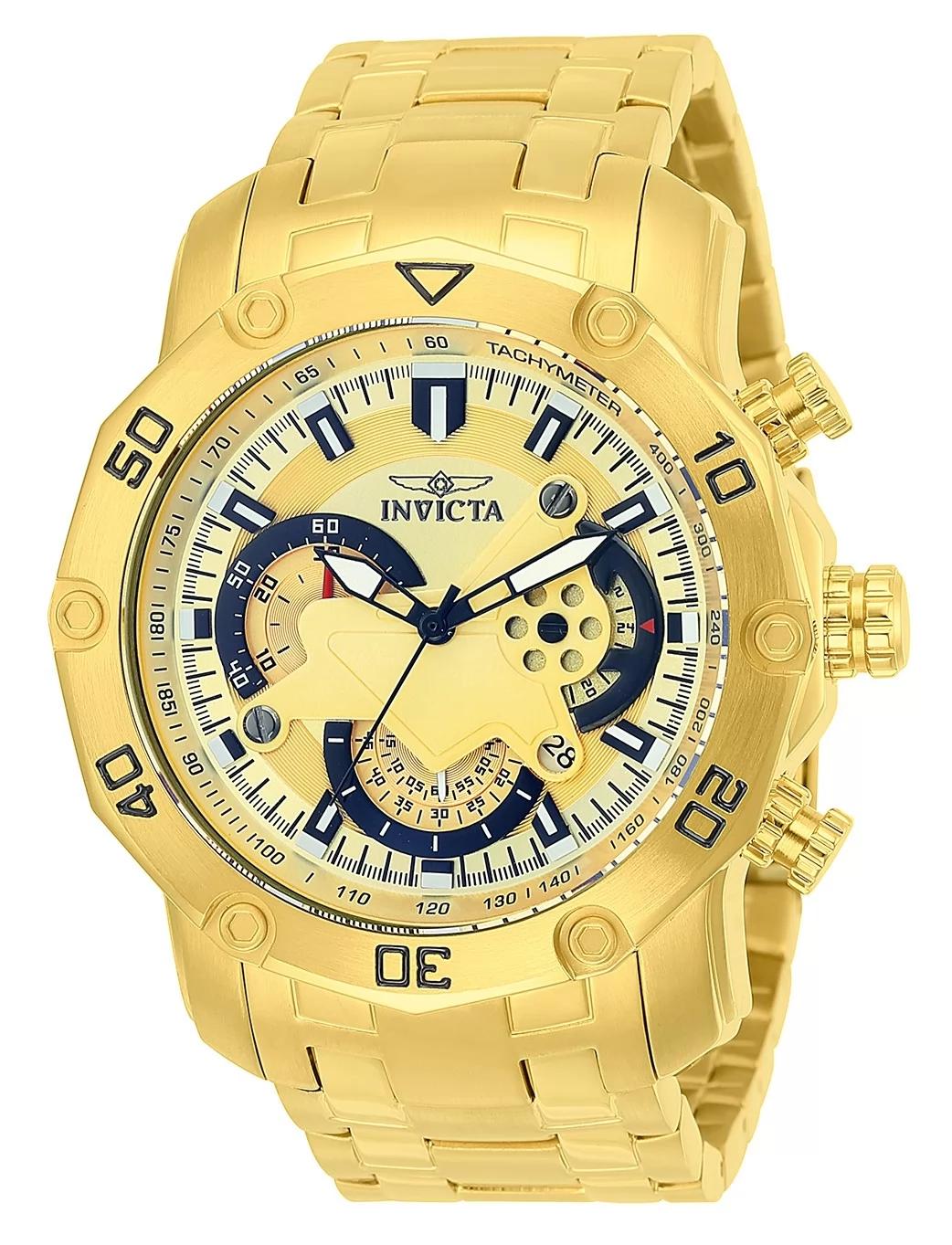 Invicta 22761 watch with gold dial and stainless steel band