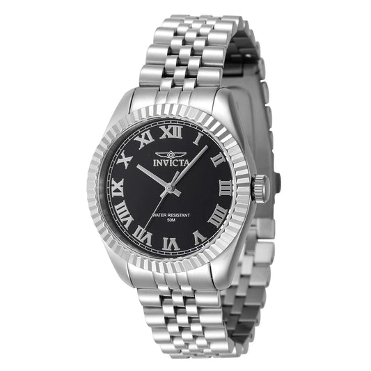 Invicta 47408 watch with black dial and stainless steel band