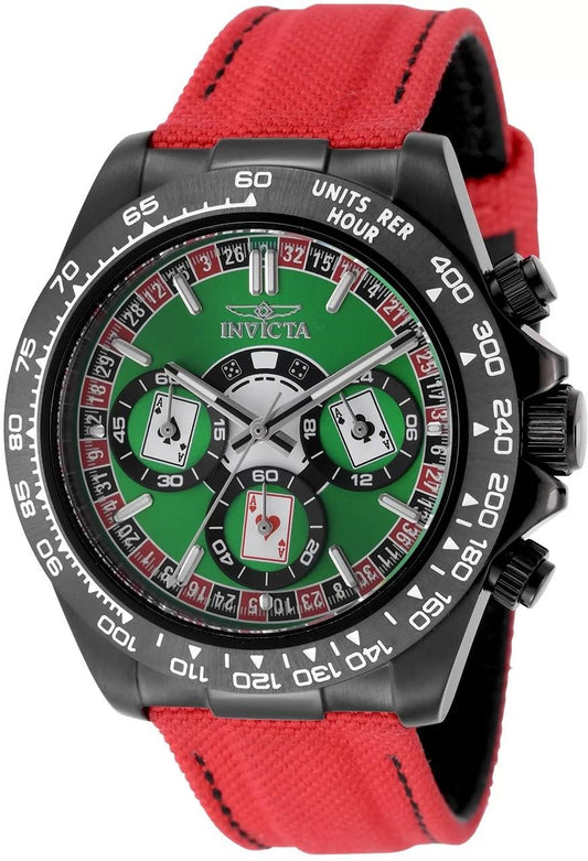 Invicta 50518 watch with green dial and nylon, leather band